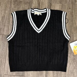 NWT Sugar Moon Black and White Cable Knit Vest